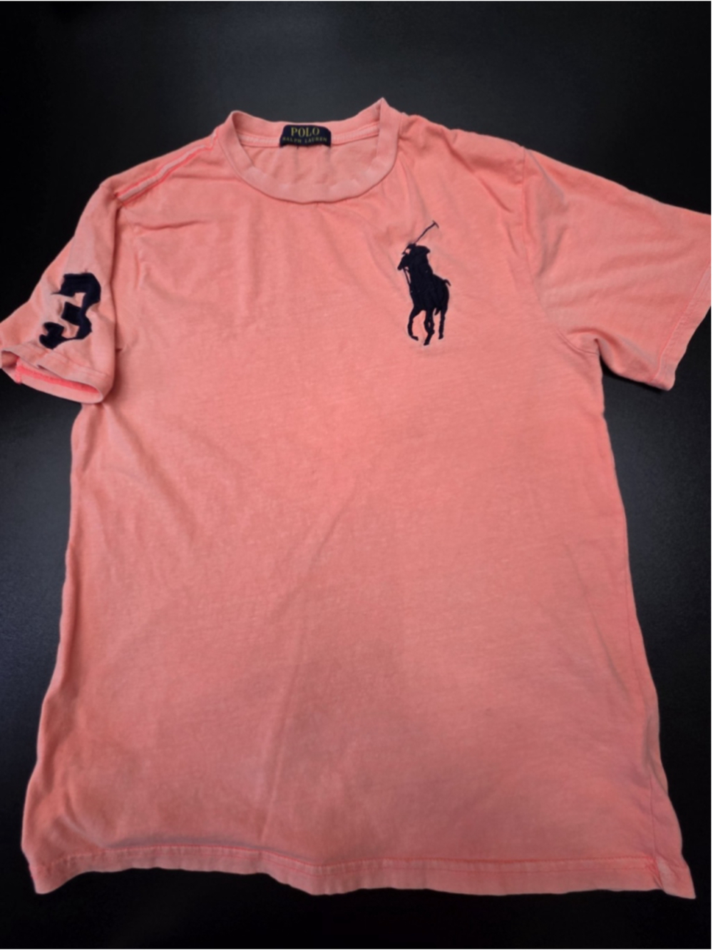 Polo Ralph Lauren Big Pony 3 T-Shirt Coral Pink Navy Pony Embroidered #1369
